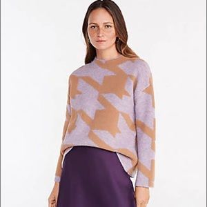 Houndstooth Jacquard Mock Neck Sweater- Purple